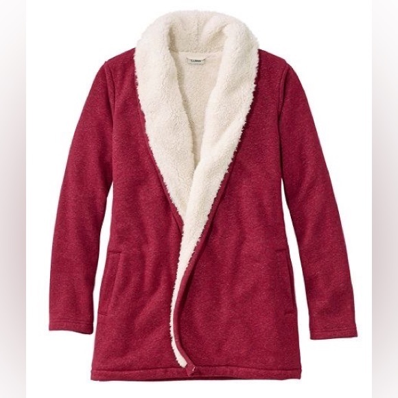 L.L. Bean 1912 Sherpa Fleece Lined Fuzzy Fur Open Front Cardigan Jacket 2X Plus - Picture 1 of 14